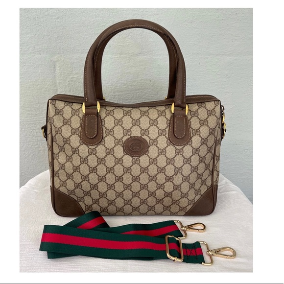 Vintage 80's GUCCI Classic GG Monogram PVC Vinyl Satchel Tote Crossbody Bag - Picture 2 of 13